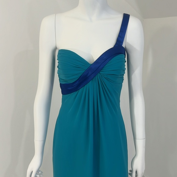 NWT SAMPLE BELLA FORMALS dress size 10 . Light Teal/cobalt. Georgette.Pristine - Picture 3 of 7